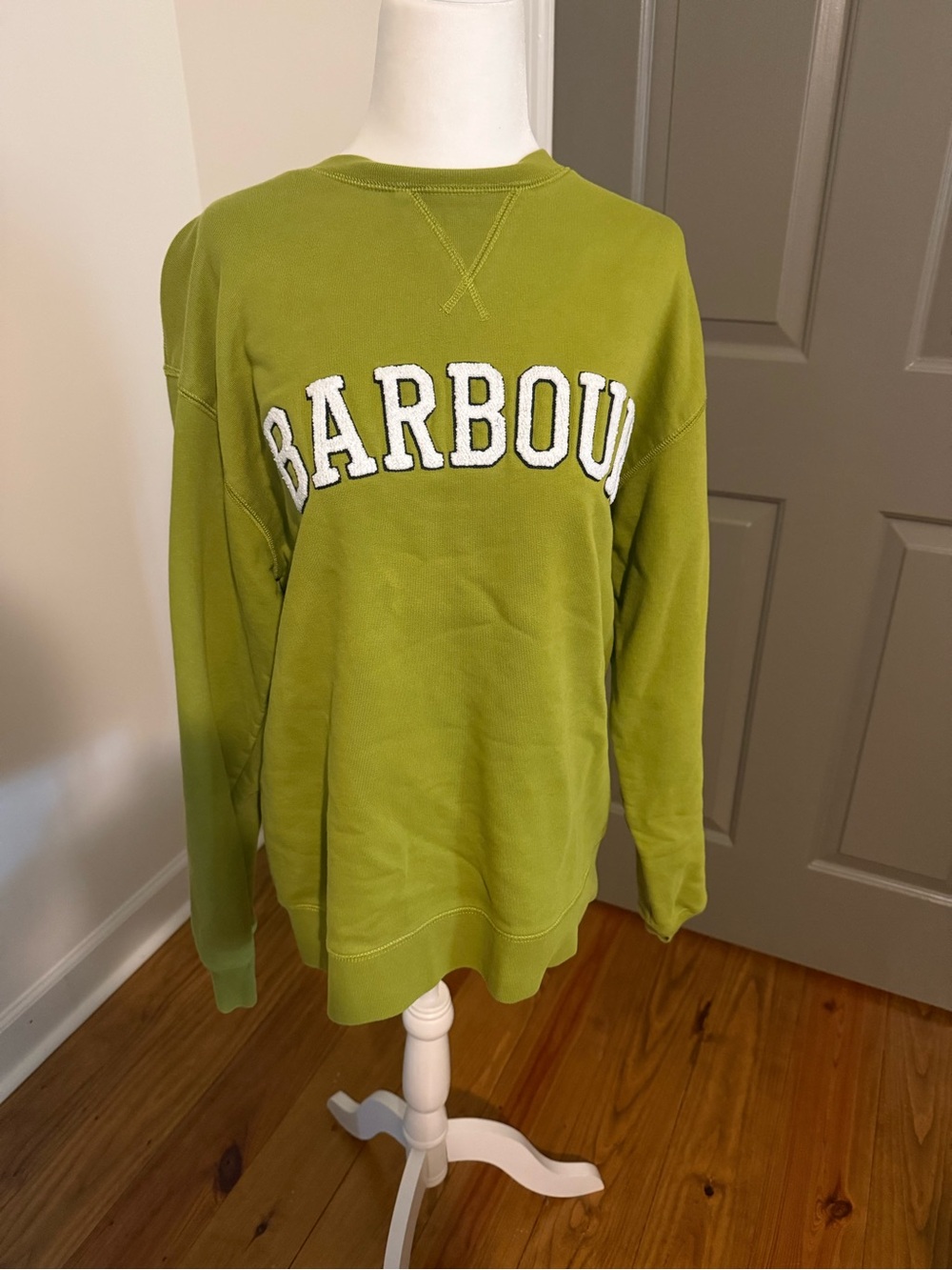 Barbour Olive Green Crewneck with Raised White Logo